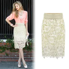 New Fashion Women Lace Hollow Out Skirt Slim Package Hip High Quality knee-length Female Skirt Women Hollow Out Lace Skirt TT422