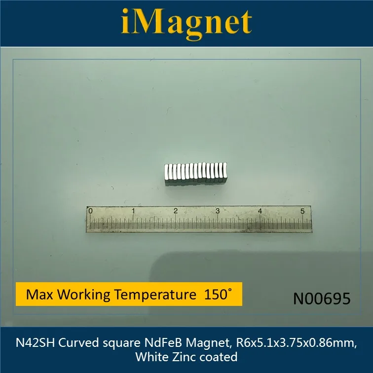 N00695 15 шт./лот N42SH изогнутый квадратный неодимовый магнит r6x5.1x3.75x0.86мм белое