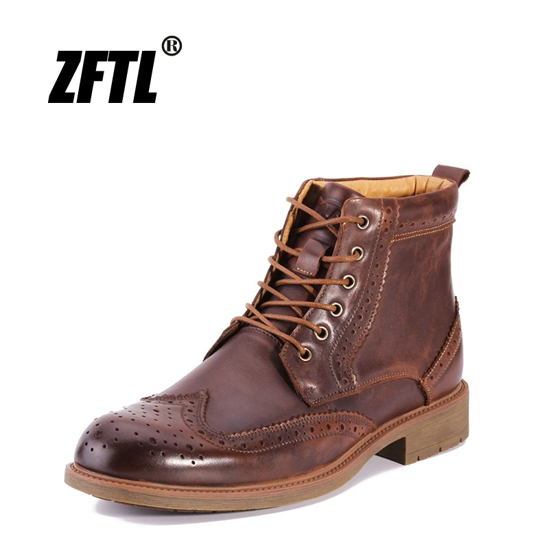 

ZFTL New Men Martins Boots Handmade Boots Genuine Leather Man Bullock Boots High-top men boots Casual Lace-up male shoes 009