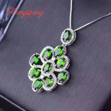 925 Стерлинговое Серебро с натуральная женская подвеска из диопсида ожерелье роскошное и благородное
