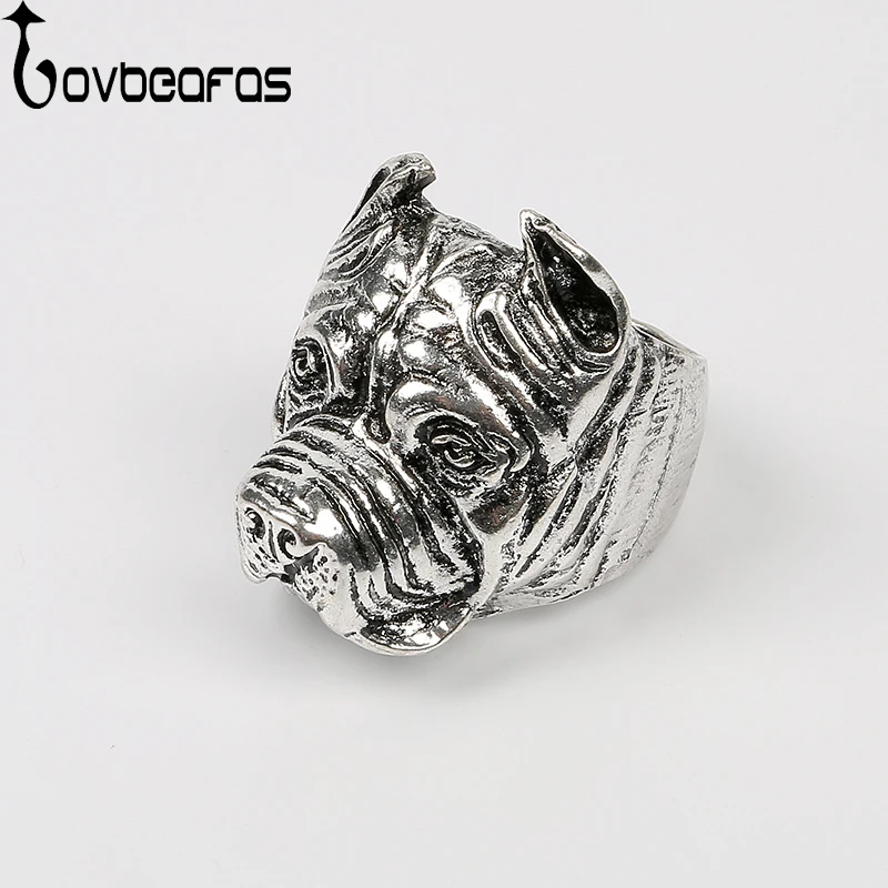 

LOVBEAFAS Cute Dog Rings For Women Vintage Personality Gift Punk Biker Jewelry French Pitbull Grumpy Bulldog Ring