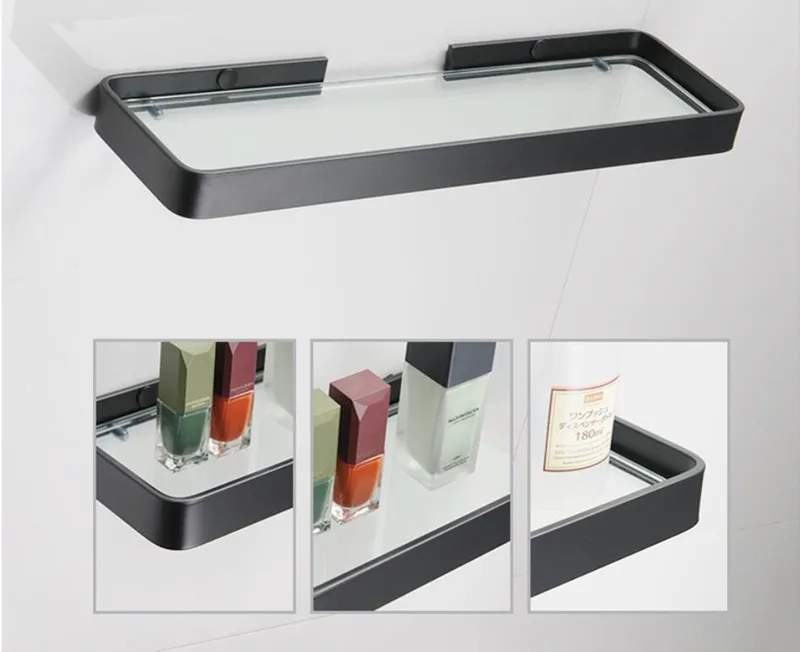 Черная Алюминиевая стеклянная полка для ванной комнаты 25 см-35 см-45 см квадратные стеклянные полки для ванной комнаты, стойка для душевой комнаты, косметическая полка