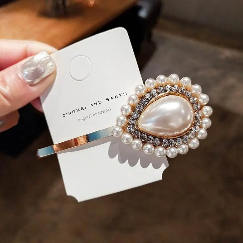 

Korea Trendy Big Water Drop Shape Imitation Pearl Barrettes For Women Fashion Hair Jewelry Rhinestone Metal Hairpins Hair Clips