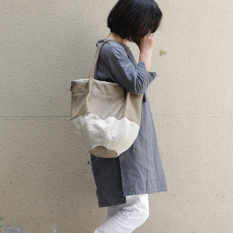 

AETOO One-shoulder canvas large capacity literary slanting simple versatile cotton and linen new bucket bag casual handbag