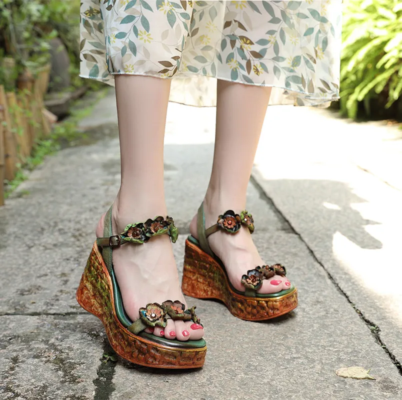 

Summer Women Sandals Vintage Shoes Genuine Leather Hand Made Sandals Ladies Casual Platform Summer Shoes Women Beach Sandals