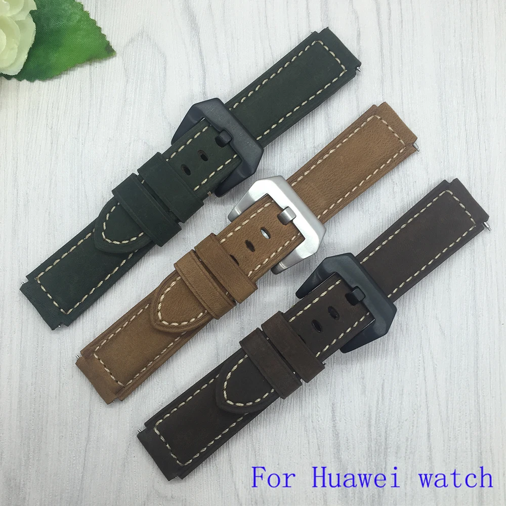 Quality Genuine Leather Watchband 22 18mm For Huawei font b watch b font Scrub Leather Strap