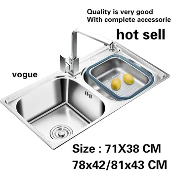 Cheap Free Shipping Household Standard Vogue Kitchen Double Groove Sink Wash The Dishes Stainless Steel Hot Sell 71X38/78x42/81x43 CM