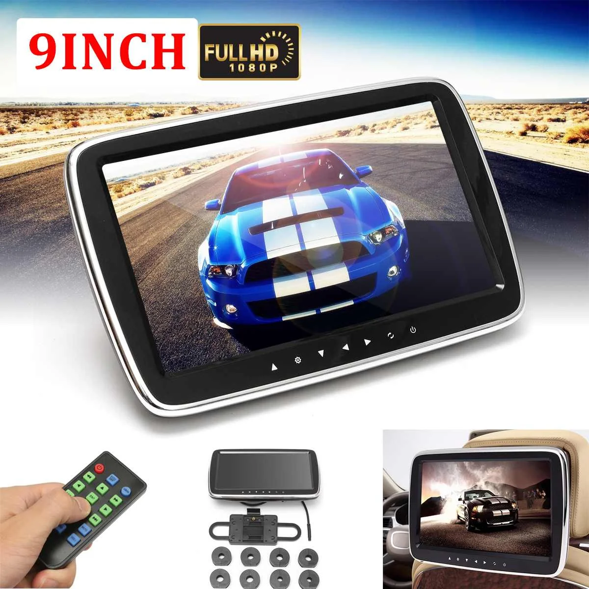 9 дюймов Автомобильный подголовник монитор DVD MP5 плеер USB/SD/HDMI/FM/игра Автомобильный цифровой экран Аудио Видео Радио Стерео пульт дистанционного управления