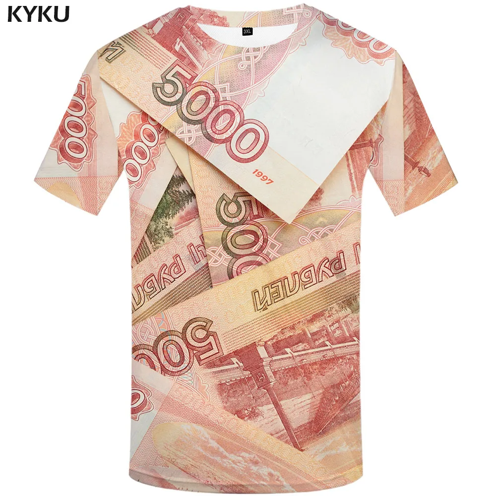

KYKU Money T shirt Men Russian Ruble Tshirts Casual Russia T-shirts 3d Abstract Shirt Print Harajuku Tshirt Printed Short Sleeve