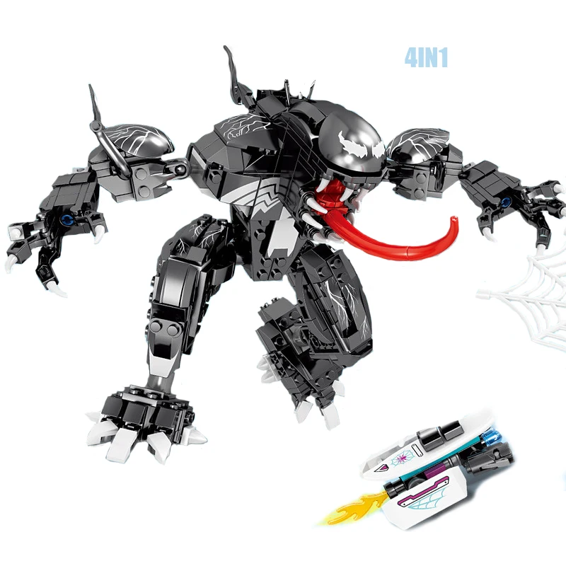 

New super heroes 4in1 Spider-Man vs. Venom Mech building block marvel Spider Gwen amazing spiderman figures Aircraft bricks toys