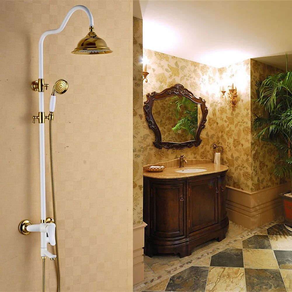 Retro Style Antique Brass White paint gold plated Shower Set, Cold and