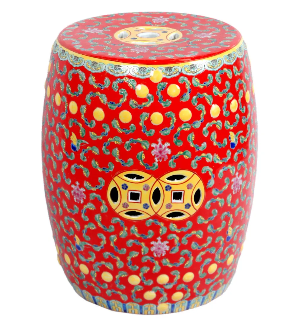 Blue Famille Rose Porcelain Ceramic Garden Stool End Table Blue Famille Rose Porcelain Ceramic Garden Stool End Table