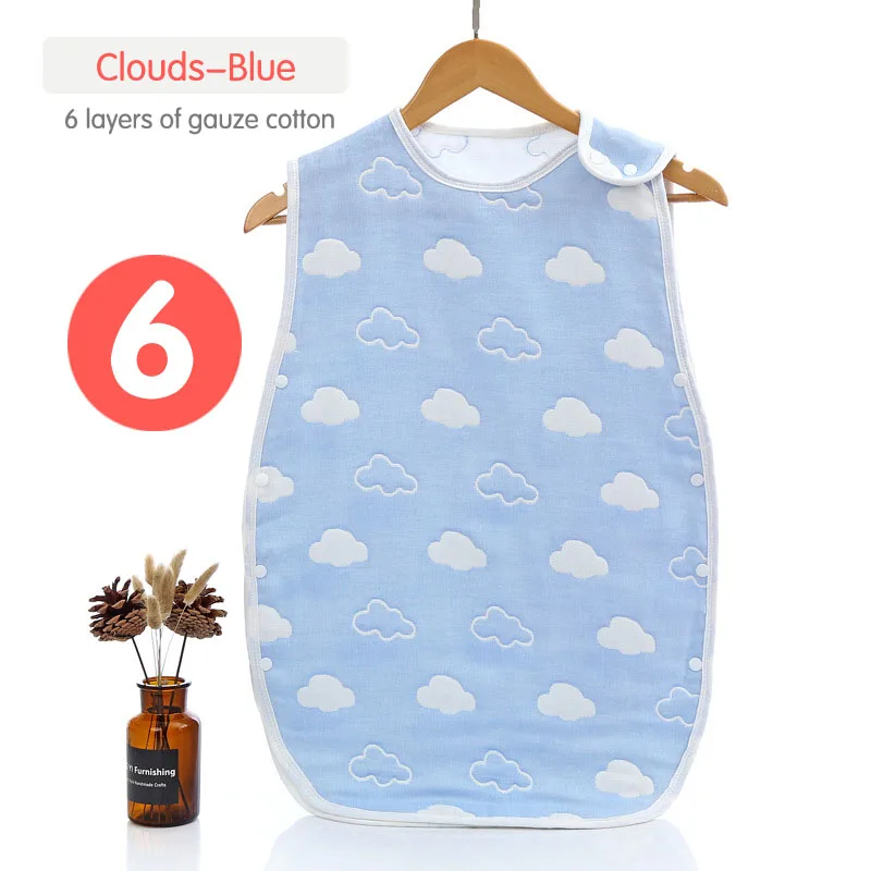 Спальный мешок для новорожденных, 6 слоев марли, чистый хлопок, спальный мешок, мягкий, без рукавов, постельные принадлежности, детский жилет, спальный мешок, одеяло - Цвет: 6clouds blue