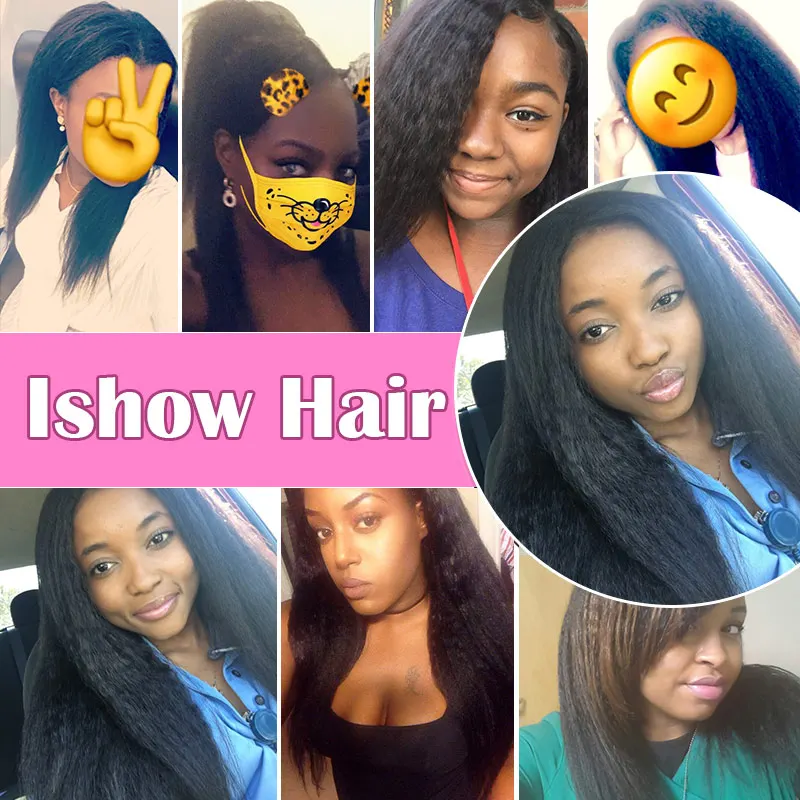 Ishow Hair Kinky Straight Human Hair Weave Bundles Indian Hair Bundle Non-Remy 1 Piece Only 8-28inch Coarse Yaki Hair Weaving