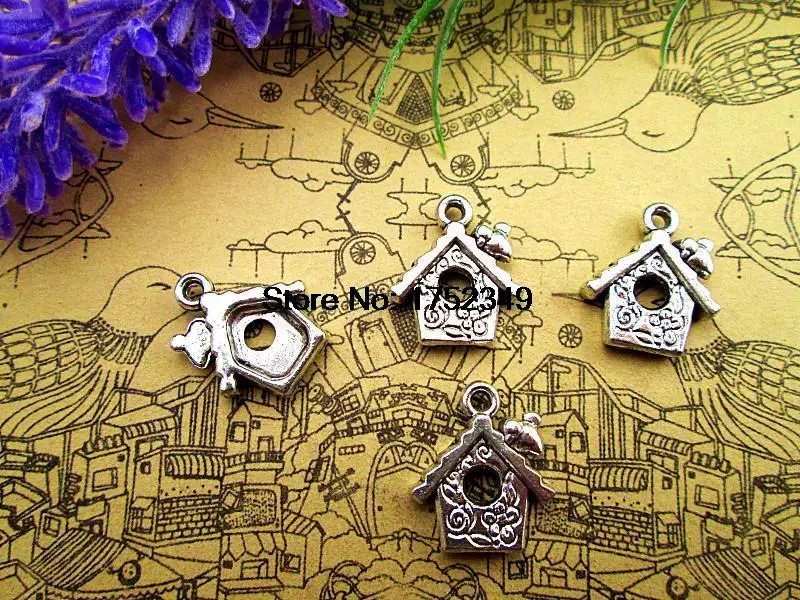 

15pcs Bird House Charms Pendants Antiqued Silver Tone 14 x 20 mm