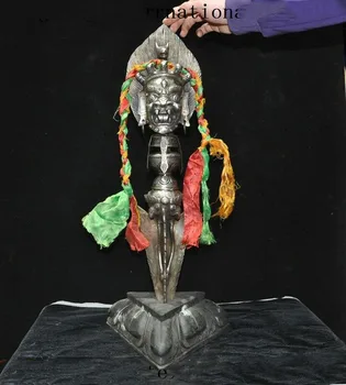 

wedding decoration 25"Tibet Buddhism Meteorite iron Tiantie Mahakala Vajra Phurpa Dagger equipment