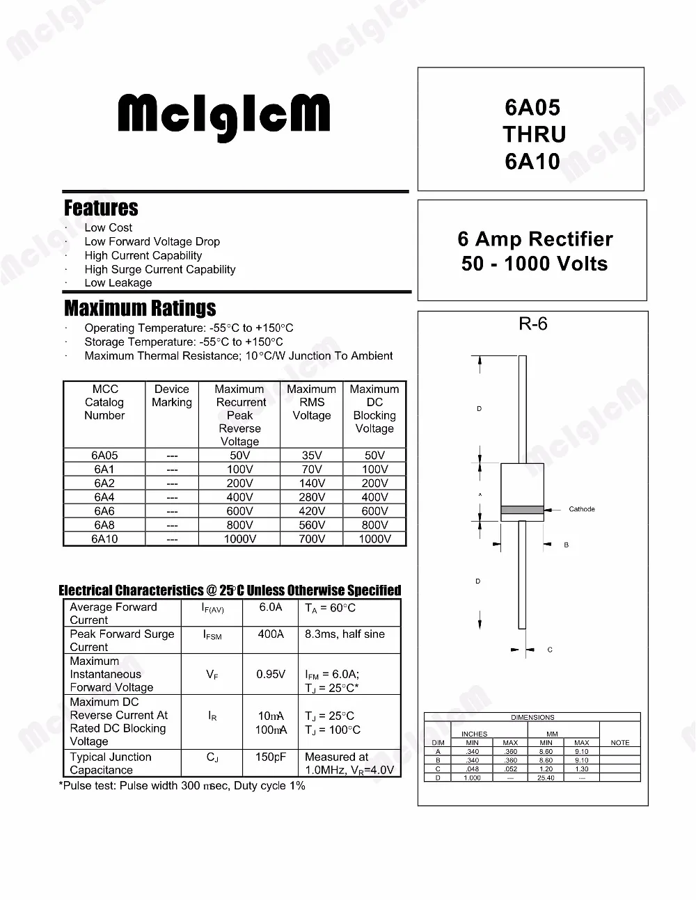 MCIGICM 20 штук с выпрямительным диодом 1N5408 1N5404 1N5401 1N5822 1N5818 UF5408 UF5402 6A10 10A10 DO-27