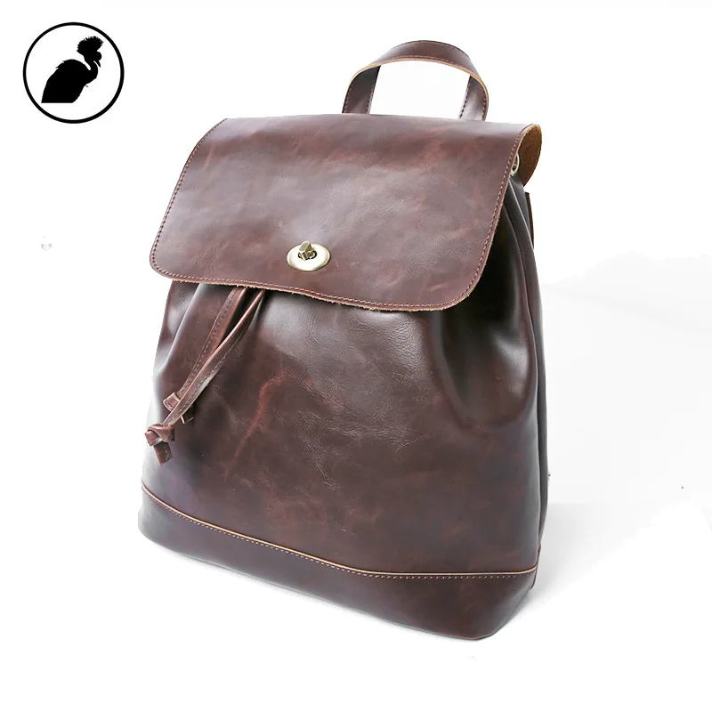 ETONWEAG Brands Cow Leather Schoolbag Backpack Women Brown Vintage Backpacks For Teenage Girls