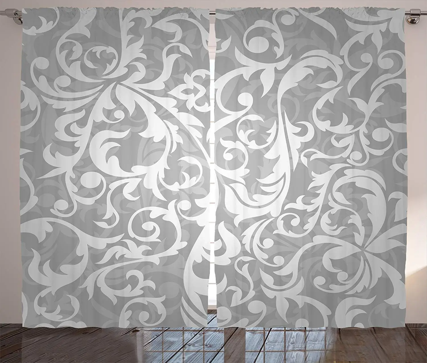 Us 12 99 38 Off Silver Curtains Victorian Style Large Leaf Floral Pattern Swirl Classic Artsy Abstract French Vintage Living Room Bedroom Decor In