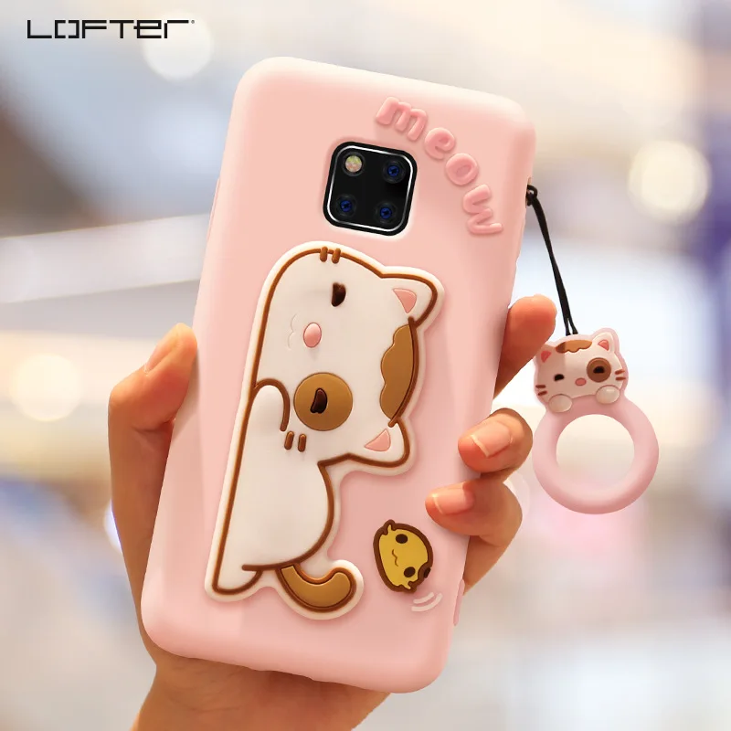 

Lofter Cute Cartoon Stand Shockproof Silicon Cover For Huawei Mate 20 pro/Mate 20 Phone Case Soft Ring Holder Lanyard For Girls