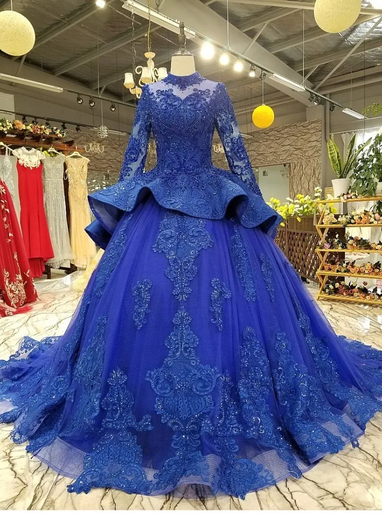 Vestido De Noiva винтажное темно-синее свадебное платье с длинными рукавами Роскошные свадебные платья Дубай бальное платье Свадебные платья «Принцесса»