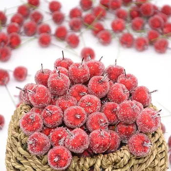 

30Pcs 2cm Artificial Mini Apple Fake Fruit Glass Berries Pomegranate Red Cherry Bouquet Stamen Christmas Decorative
