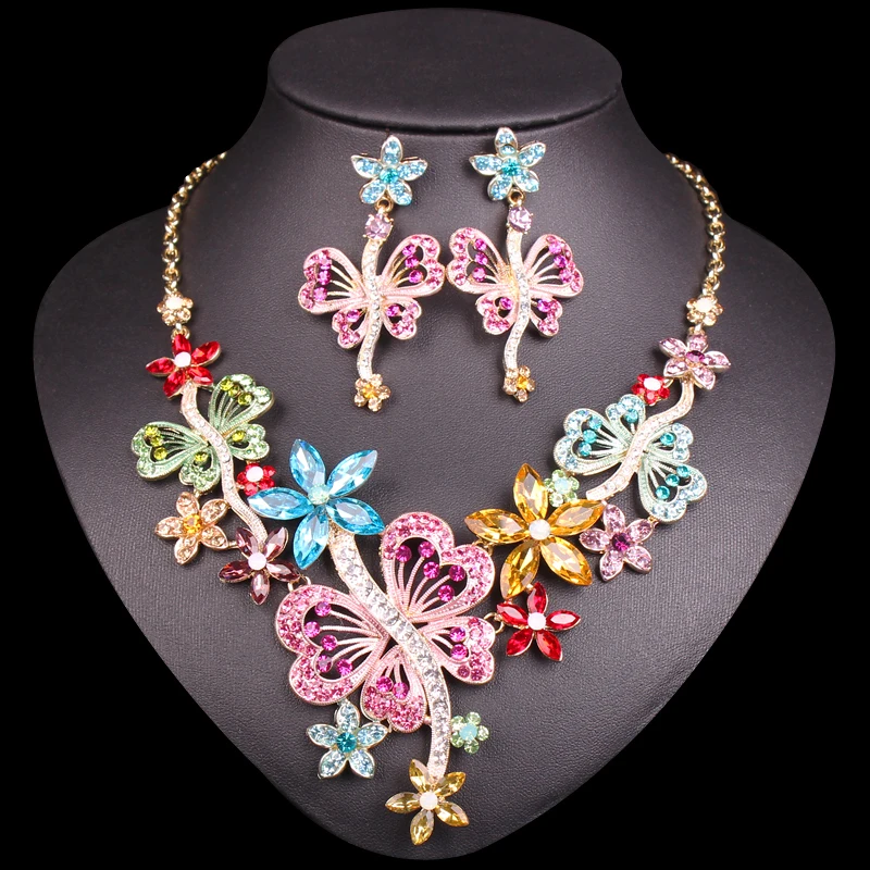 Elegant Butterfly Bridal Jewelry Sets Wedding Party Costume Necklace