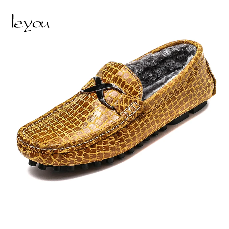 Leyou Men Fur Loafers Winter Autumn Shoes Slip On ...