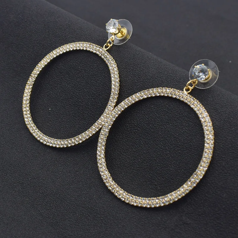 

Big Round Inlay Rhinestone Dangle Earrings for Women Diameter 4.5cm Fashion Ethnic Drop Earrings Jewelry Jewelry Gift