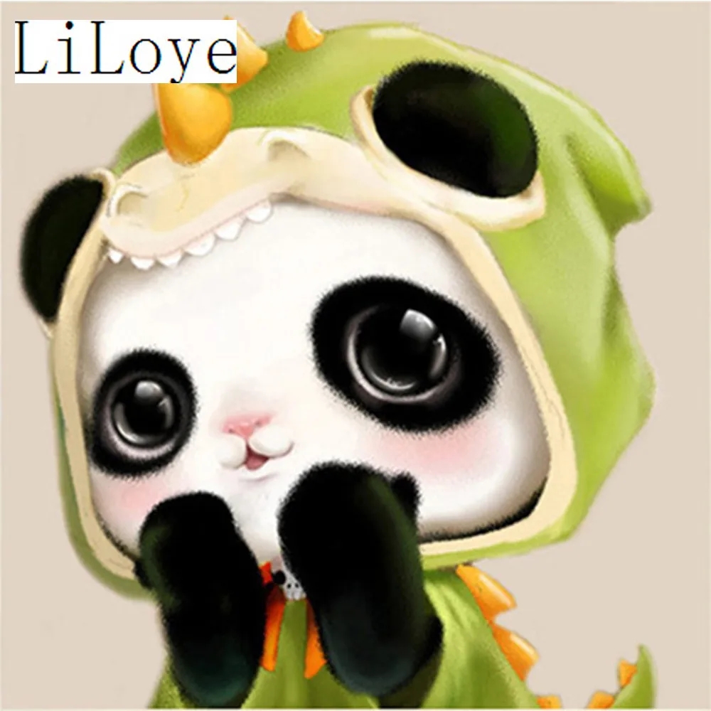 LI LOYE 5D DIY Berlian Lukisan Lucu Panda Cross Stitch Persegi