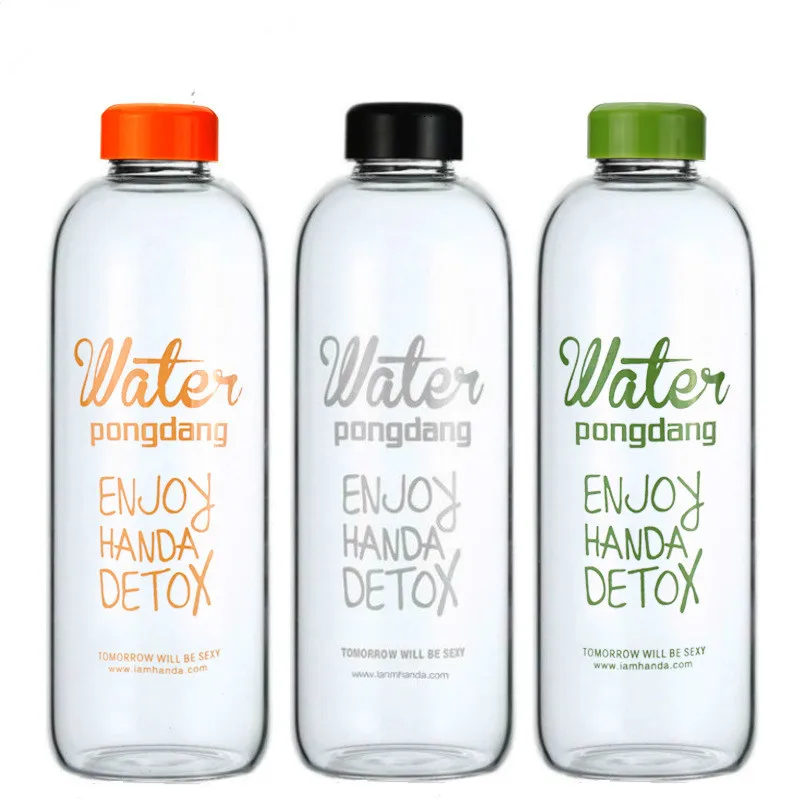 New 1L Glass Water Bottle Botella De Agua Cristal Drinkware Send Travel Bag Creative Kettle