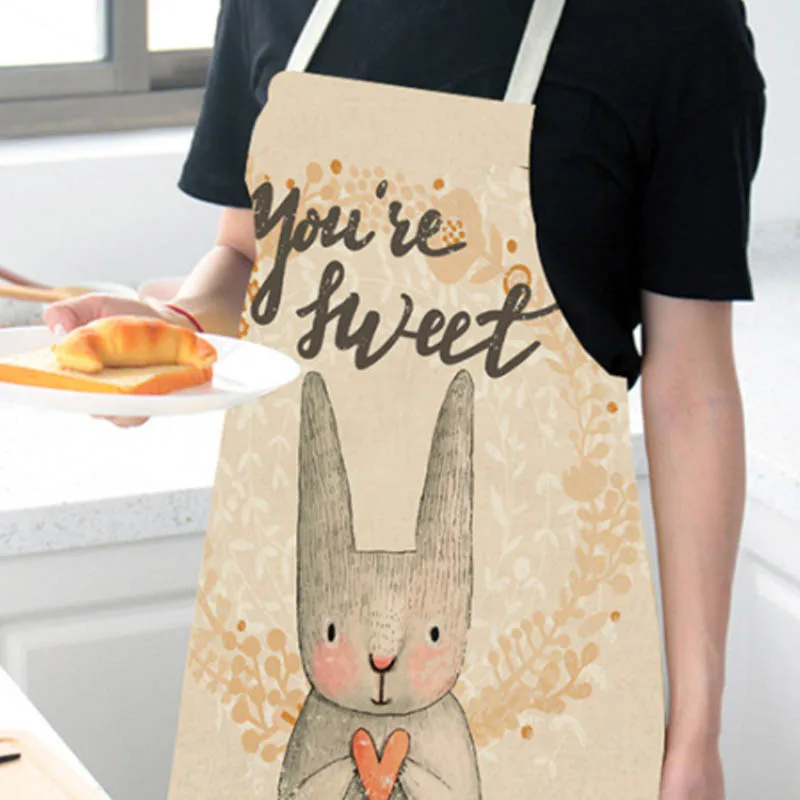 Home Cleaning Tools 68*55cm,47*38cm Cooking Apron Cartoon Animal Printed Waterproof Cotton Linen Women Sleeveless Kitchen Aprons