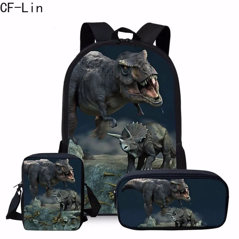 

2019 New Dinosaur Man Backpack 3pcs Set Orthopedic Schoolbag for Boy Dinosaur World Print 16 Inch Popular Mochila Satchel Man