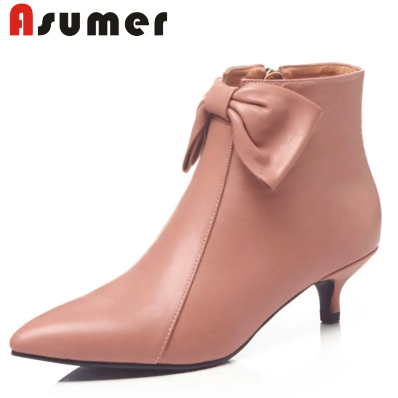 

ASUMER NEW 2018 adult fashion ankle boots for women simple solid autumn boots high quality pointed toe genuine leather boots