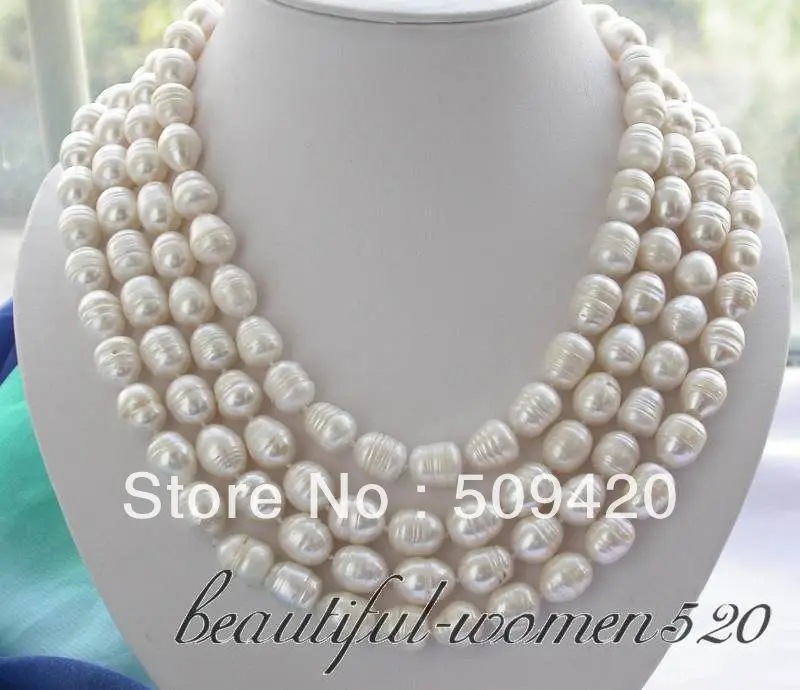 

~~ Free Shippinglong 80" 14mm white rice freshwater pearl necklace