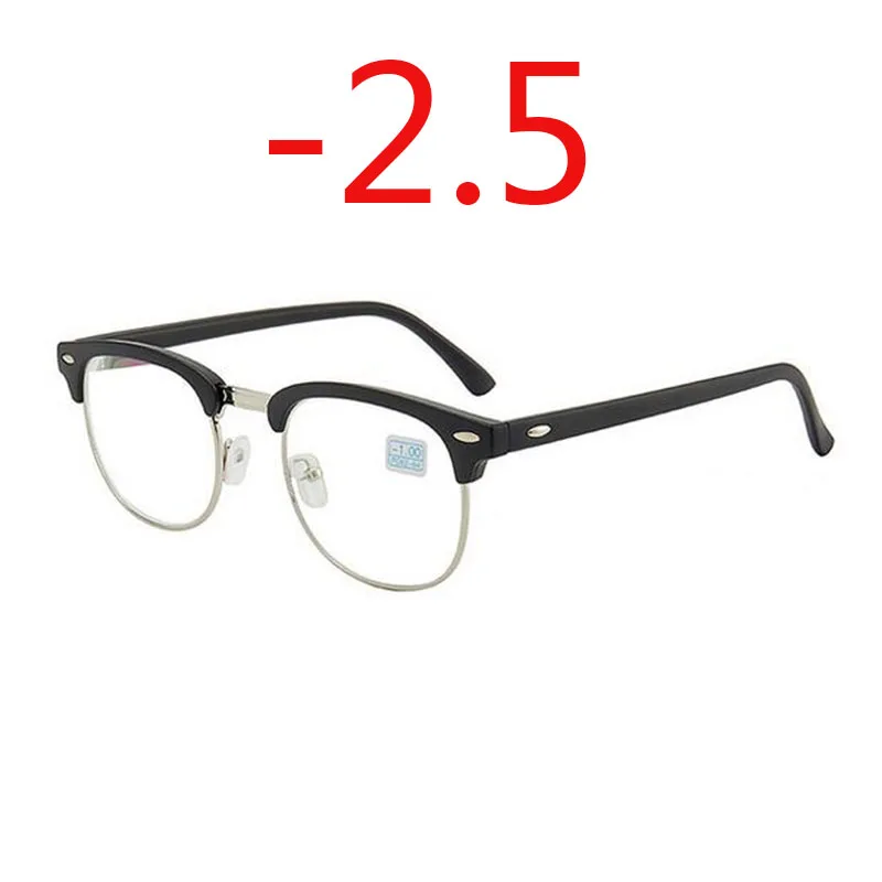 0,5-1-1,5-2-2,5-3-3,5-4 заклепки очки для близорукости с градусом женские мужские короткие-очки для коррекции зрения черная оправа зеленая пленка с покрытием - Цвет оправы: bright silver -2.5