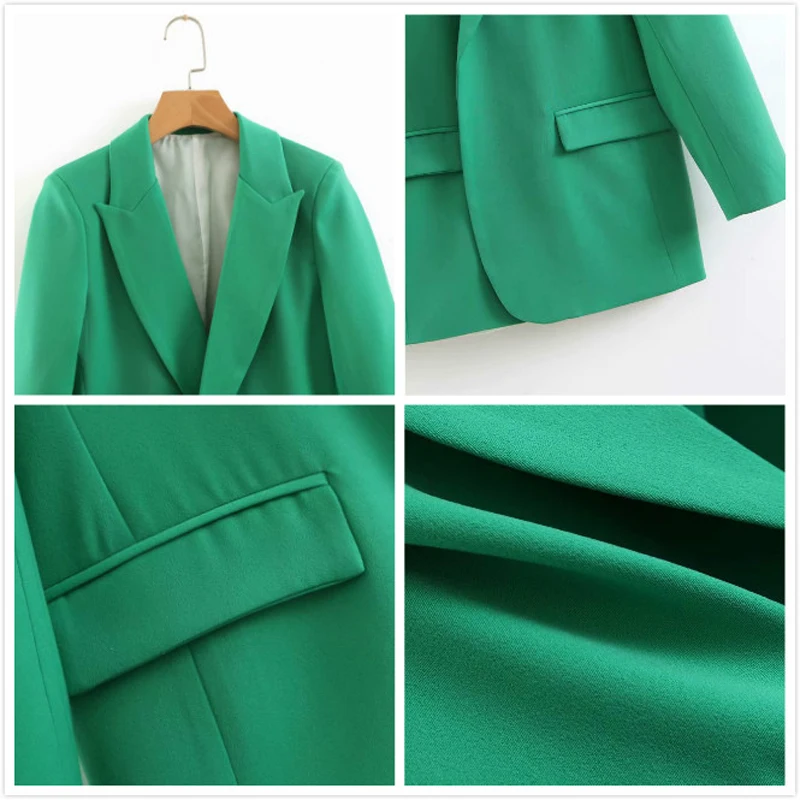 2019 New Green Women's Jacket And Blazers Solid Shawl Collar Pockets Suit Coat Female Long Sleeve Office Blazer Women Outerwear