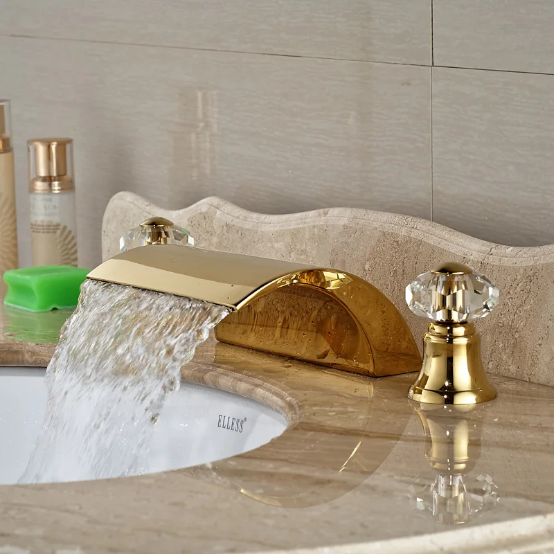 

High-grade Best Quality Basin Sink Countertop Faucet Dual Handles Three Holes Gold Finish
