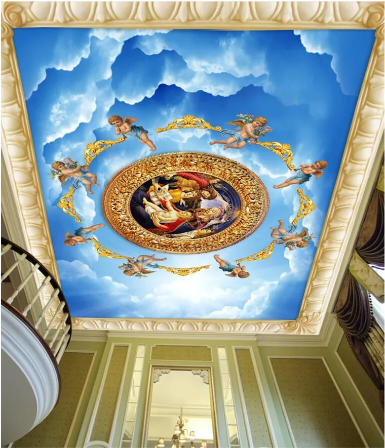 

Custom photo 3d ceiling murals wall paper European sky angel decoration painting 3d wall murals wallpaper for walls 3 d