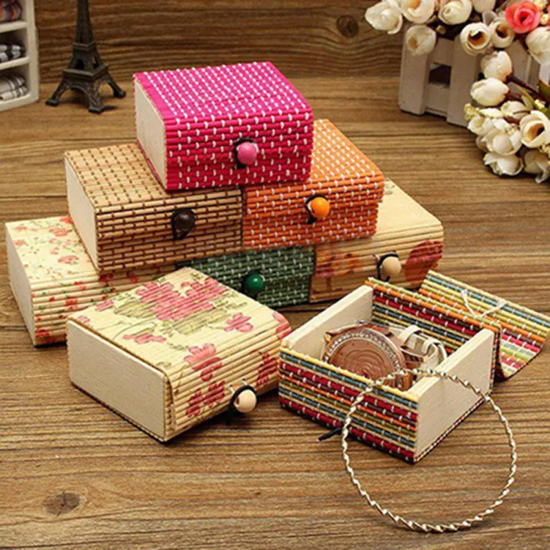 Квадратный бамбуковая занавеска разное держатель коробка ручной работы ювелирные изделия ящик для хранения дома коробка для хранения
