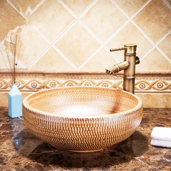 

Counter Top washing basin vanity wash basin Golden Painted Ceramic Bathroom Sinks