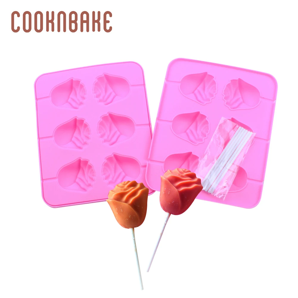 COOKNBAKE Роза леденец плесень 3D цветок силиконовые формы для леденцов 6 отверстий конфеты шоколадные леденцы формы для украшения торта