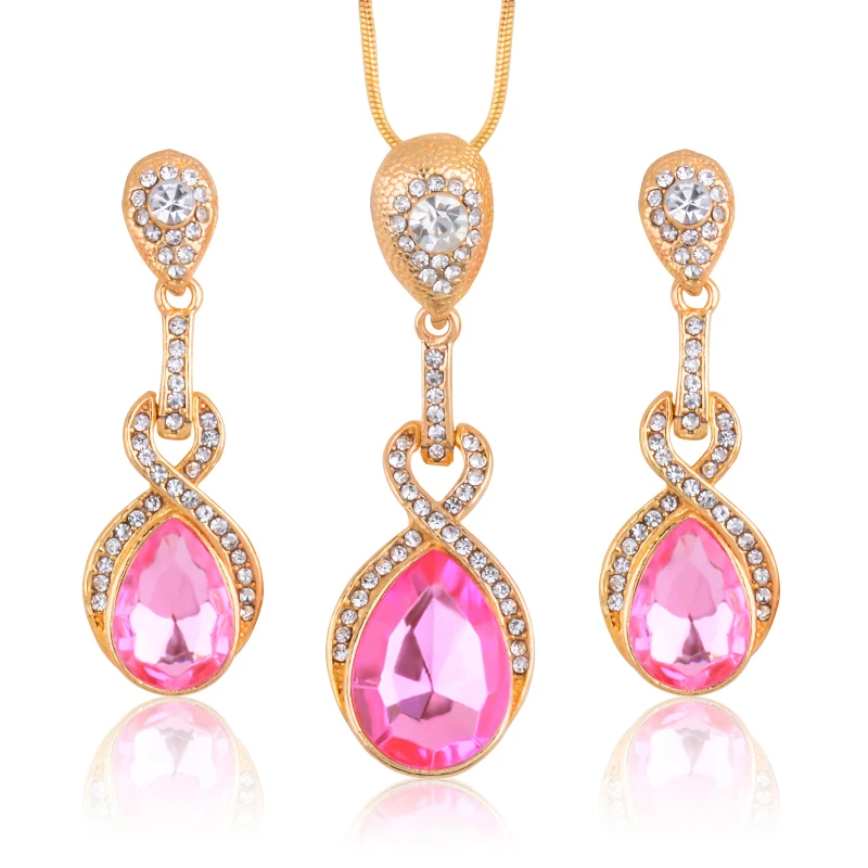 

MISANANRYNE Fashion Bridal Jewelry Sets Hot Sale Gold Color Water Drop Crystal Rhinestone Earrings Necklace Jewelry Set