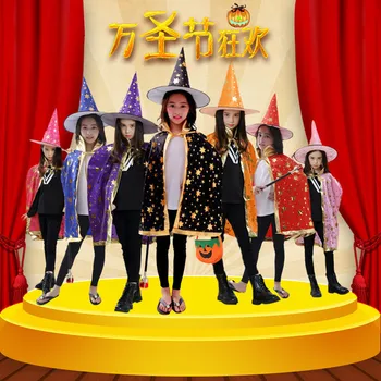 

Kids Cloak Happy Halloween Costume Children Witch Cloak Cosplay Costume Wizard Witch Cloak Cape With Hat Carnival for Boy Gi