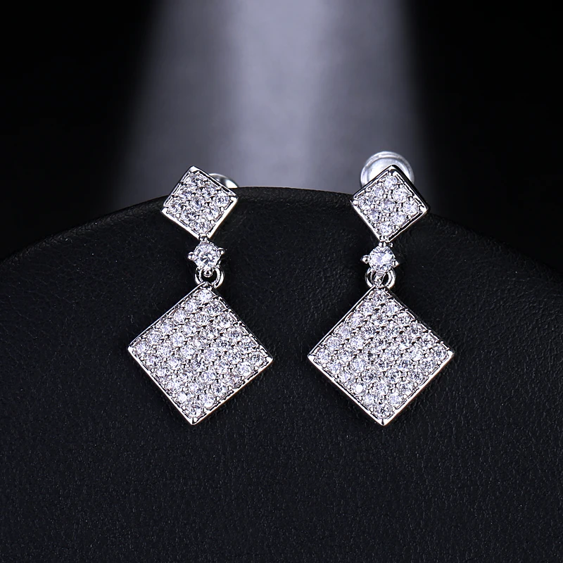 

EMMAYA Charming Crystal Square Earrings Silver Zircon Earrings Wedding Party Jewelry Long Dangle Earrings For Women