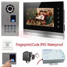 Touch Key Video intercom IP65 Waterproof Fingerprint /Code Unlock Intercom Video CCD 700TVL Camera 7″ Color Monitor Doorphone