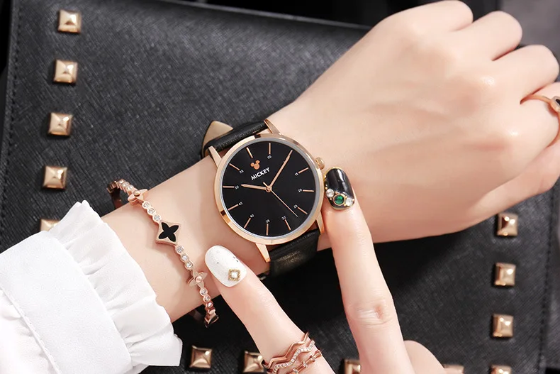 Disney Mickey Mouse Women Watches Top Luxury Quartz Wristwatches For Woman Stainless Steel Band Ladies Watch Montre Femme