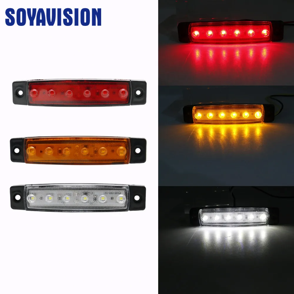 10X 12V 6 LED Car Truck Bus Trailer Side Marker Indicators Lights Brake Signal Lamp Stop Light Red Yellow White (3)