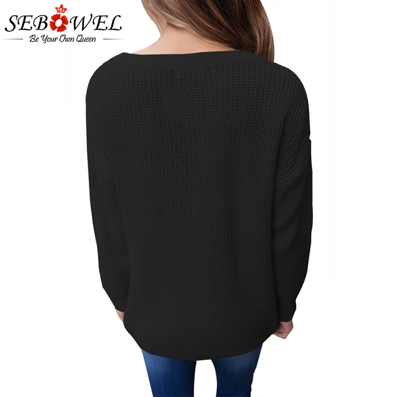 Black-Sexy-V-Neck-Lace-up-Front-Sweater-LC27738-2-3 