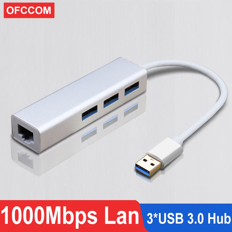 

OFCCOM USB Ethernet USB 3.0 2.0 to RJ45 Hub 10/100/1000M Ethernet Adapter Network Card USB Lan For Macbook Windows
